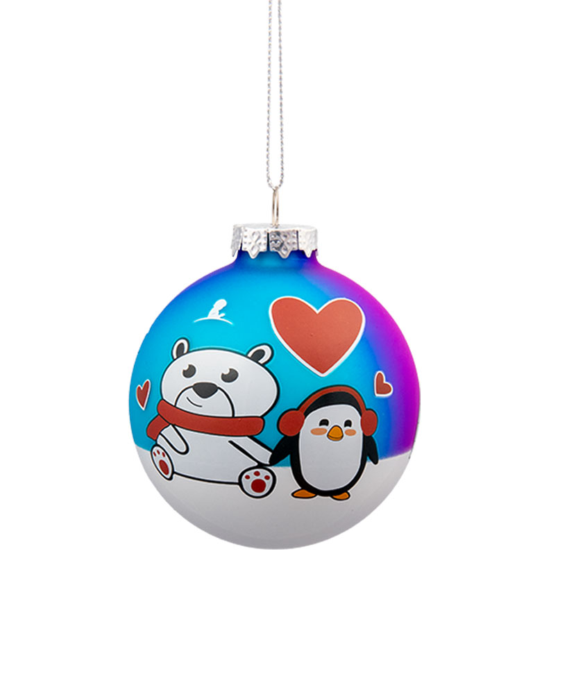Patient Art Inspired Bear and Penguin 3 Inch Glass Ornament